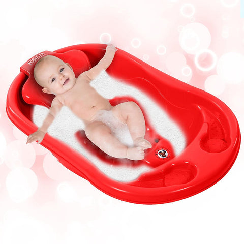 Sunbaby Baby Anti Slip Big Plastic Bathtub with Bath Toddler Seat Sling Non Slip Suction for Bathing,Baby Shower,Bubble Bath (RED-RED)