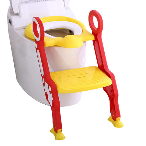 Sunbaby Foldable Potty-Trainer Seat for Toilet Potty Stand with Ladder Step Up Training Stool with Non-Slip Steps Ladder Adjustable Foldable for Boys Girls Toddlers Kid (Yellow)