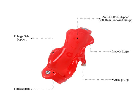 Sunbaby Antislip Infant Kids Bathtub bathing For New Born babies 0 months to 2 year with soap shampoo holder,Drain Plug (RED)