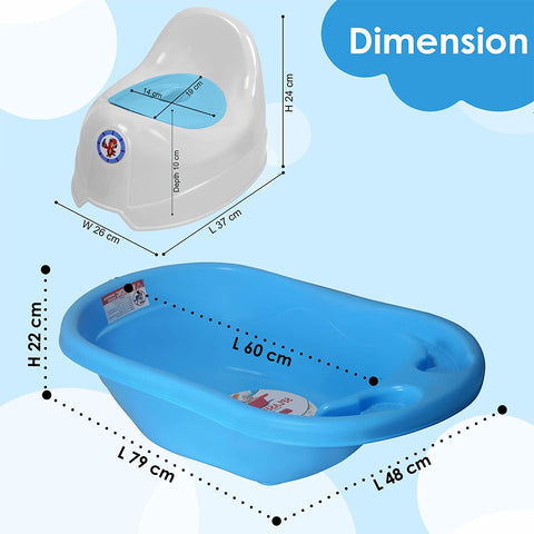 Sunbaby combo of splash baby antislip big Bathtub for water bath & baby Potty trainer with lid cover for Babies, potty chair used in toilet for potty training, kids, toddlers, infant, boys & Girls(Pack of 2) (Blue/White)