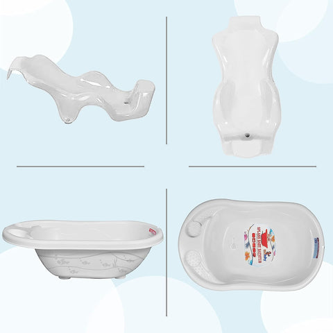 SUNBABY UNIT OF KRONA LIQUATEC LTD Sunbaby Baby Anti Slip Big Plastic Bathtub with Bath Toddler Seat Sling Non Slip Suction for Bathing,Baby Shower,Bubble Bath (White-White)