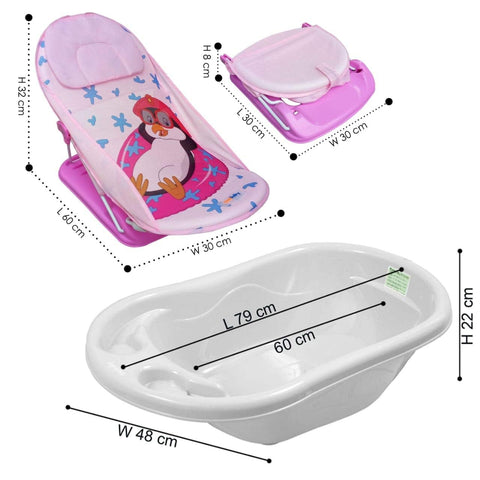 Sunbaby Combo of Anti-Slip Plastic Baby Bathtub with Drain Plug & Baby Bath seat for New Born Babies for Bathing