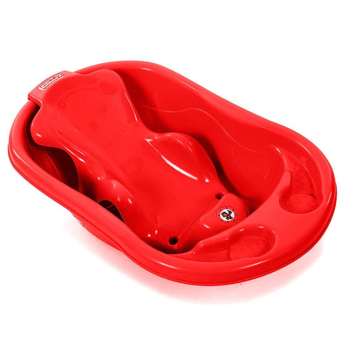 Sunbaby Baby Anti Slip Big Plastic Bathtub with Bath Toddler Seat Sling Non Slip Suction for Bathing,Baby Shower,Bubble Bath (RED-RED)