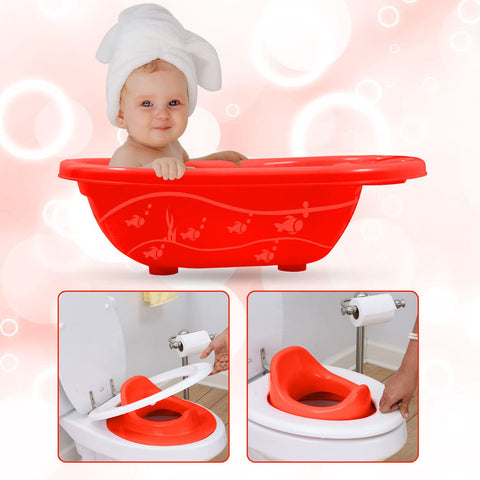 Sunbaby Bathtub with Potty Seat for Baby,Infant,Newborn, 0-2 Years or 24 Months Old Toddlers-red