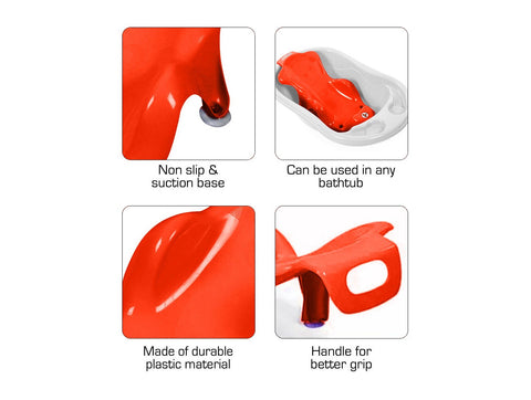Sunbaby Antislip Infant Kids Bathtub bathing For New Born babies 0 months to 2 year with soap shampoo holder,Drain Plug (RED)