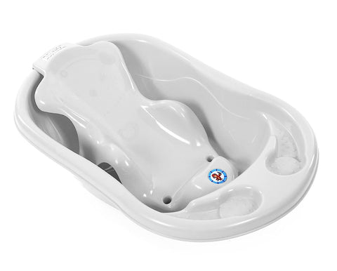 SUNBABY UNIT OF KRONA LIQUATEC LTD Sunbaby Baby Anti Slip Big Plastic Bathtub with Bath Toddler Seat Sling Non Slip Suction for Bathing,Baby Shower,Bubble Bath (White-White)