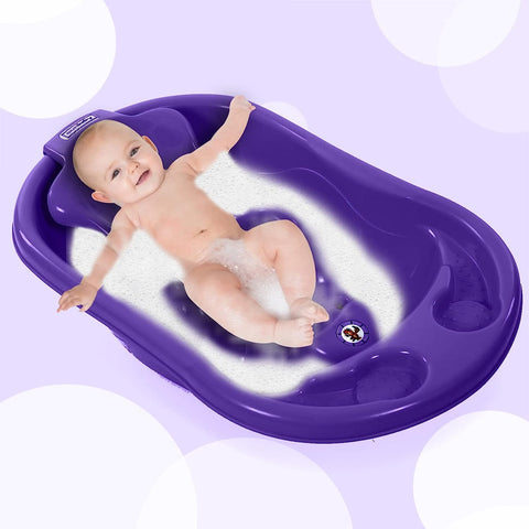 Sunbaby Baby Anti Slip Big Plastic Bathtub with Bath Toddler Seat Sling Non Slip Suction for Bathing,Baby Shower,Bubble Bath (PURPLE-PURPLE)