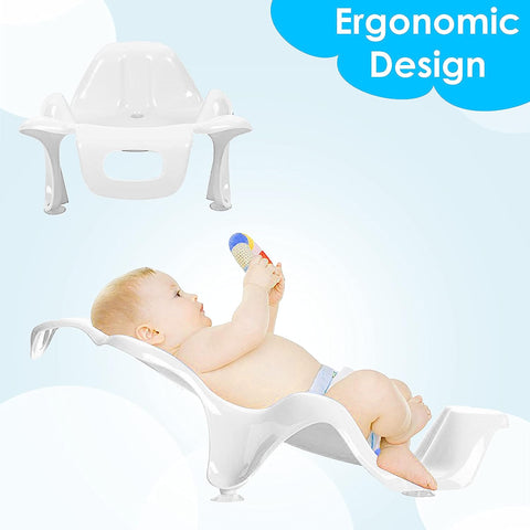 SUNBABY UNIT OF KRONA LIQUATEC LTD Sunbaby Baby Anti Slip Big Plastic Bathtub with Bath Toddler Seat Sling Non Slip Suction for Bathing,Baby Shower,Bubble Bath (White-White)