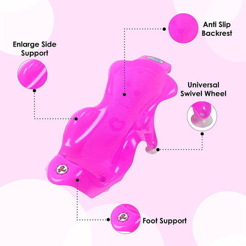 Sunbaby Anti Slip Big Plastic Bath Chair Seat Sling With Non Slip Strong Suction For Bathing With Water,baby Shower ,bubble Bath Infant Newborn, Few Months Old Toddlers (PINK)