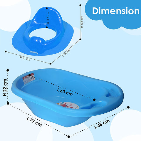 Sunbaby Bathtub with Potty Seat for Baby,Infant,Newborn, 0-2 Years or 24 Months Old Toddlers (Blue)