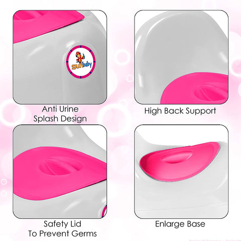 Sunbaby Potty Toilet Trainer Seat/Chair with Lid and High Back Support for Toddler Boys Girls Age 7 Months to 3 Years (WHITE-PINK)
