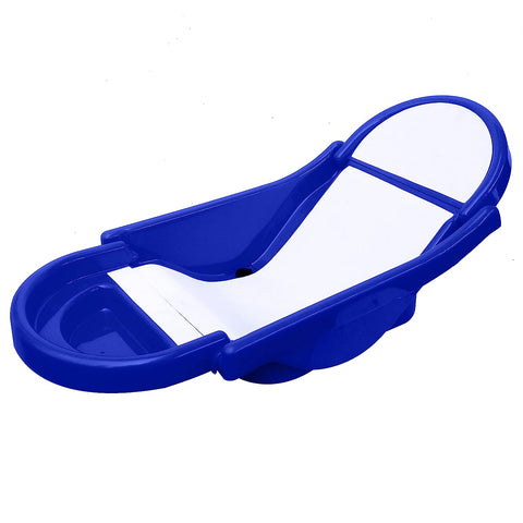 SUNBABY "Pure Love Foldable Baby Bather" Inclined Anti-Slip Foam for Body & Head Support, Plastic Bath Baby Shower, Plug for Water Drainage, Easy Dry, Foldable, Age 0-6 Month (Blue-White)