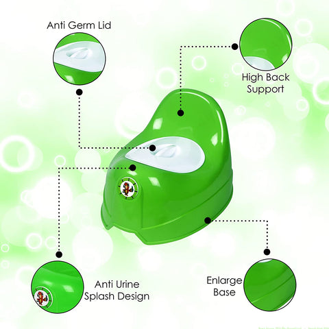 Sunbaby Potty Toilet Trainer Seat/Chair with Lid and High Back Support for Toddler Boys Girls Age 7 Months to 3 Years (GREEN-WHITE)