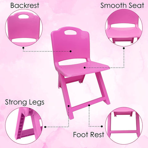 Sunbaby Foldable Baby Chair,Strong and Durable Plastic Chair for Kids/Plastic School Study Chair/Feeding Chair for Kids,Portable High Chair Weight Capacity 40 Kg (Pink)