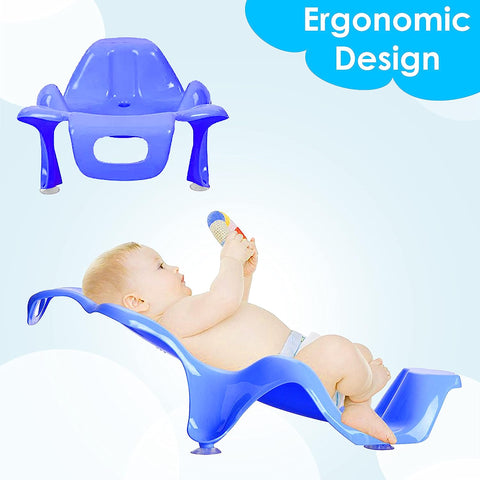 Sunbaby Baby Anti Slip Big Plastic Bathtub with Bath Toddler Seat Sling Non Slip Suction for Bathing,Baby Shower,Bubble Bath (White-Blue)