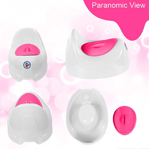 Sunbaby Potty Toilet Trainer Seat/Chair with Lid and High Back Support for Toddler Boys Girls Age 7 Months to 3 Years (WHITE-PINK)