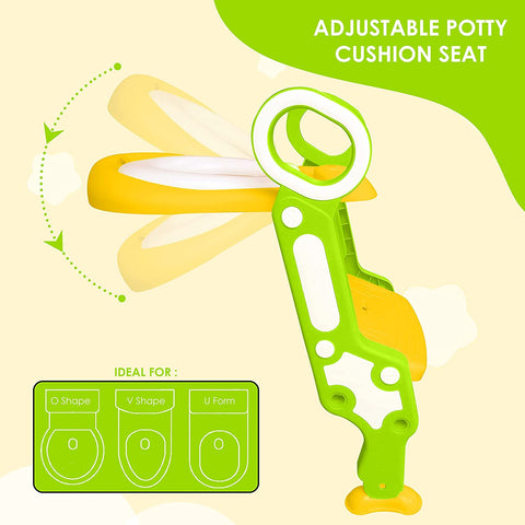 Sunbaby Foldable Potty-Trainer Seat for Toilet Potty Stand with Ladder Step Up Training Stool with Non-Slip Steps Ladder Adjustable Foldable for Boys Girls Toddlers Kids (Yellow-Green)
