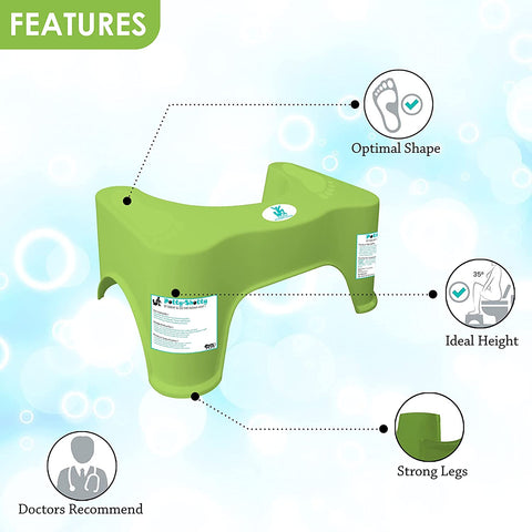 Sunbaby Squat W/Potty-Shotty Toilet Step Stool, 7" Height, Anti-Skid, Promotes Squatting Like The Indian Style, w/Angular Leg Position On Western Pot, for Kids & Adults (Green)