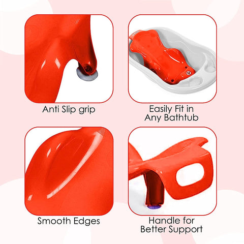 Sunbaby Baby Anti Slip Big Plastic Bathtub with Bath Toddler Seat Sling Non Slip Suction for Bathing,Baby Shower,Bubble Bath (RED-RED)