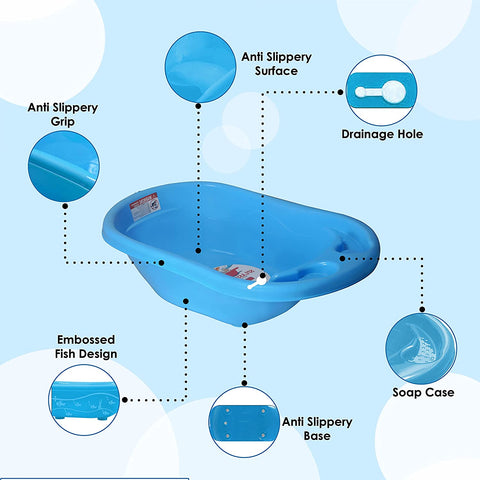 Sunbaby Bathtub with Potty Seat for Baby,Infant,Newborn, 0-2 Years or 24 Months Old Toddlers (Blue)