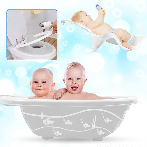 Sunbaby Combo of Baby Anti-Skid Bathtub with Newborn Bather Sling Chair and Infant Potty Seat –Pack of 3 (White)