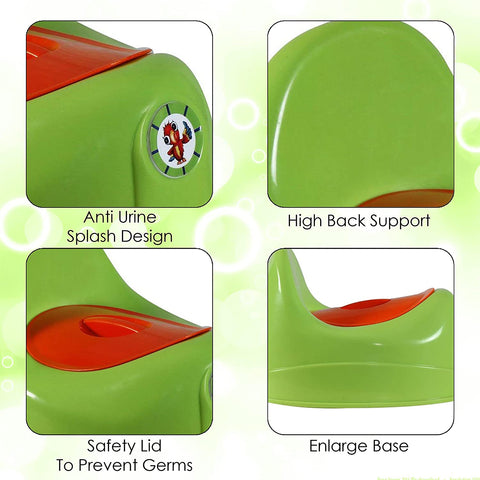 Sunbaby Potty Toilet Trainer Seat/Chair with Lid and High Back Support for Toddler Boys Girls Age 7 Months to 3 Years (GREEN-ORANGE)