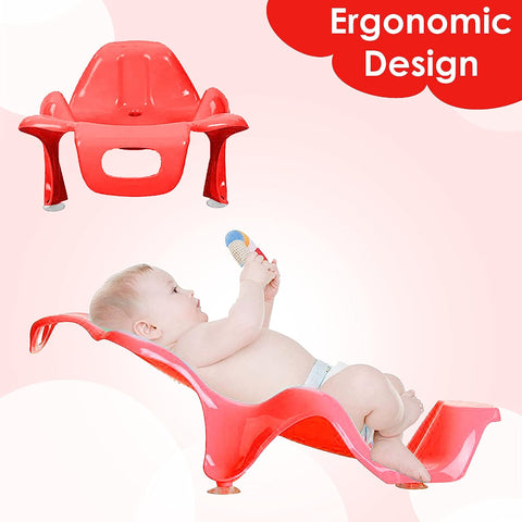 Sunbaby Baby Anti Slip Big Plastic Bathtub with Bath Toddler Seat Sling Non Slip Suction for Bathing,Baby Shower,Bubble Bath (White-Red)