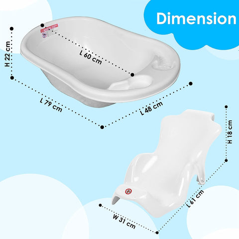 SUNBABY UNIT OF KRONA LIQUATEC LTD Sunbaby Baby Anti Slip Big Plastic Bathtub with Bath Toddler Seat Sling Non Slip Suction for Bathing,Baby Shower,Bubble Bath (White-White)