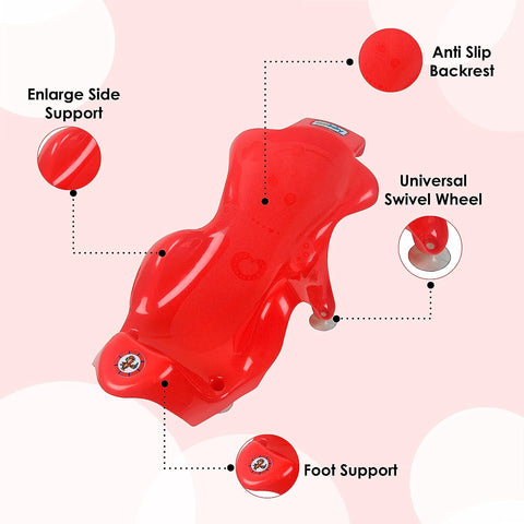 Sunbaby Anti Slip Big Plastic Bath Chair Seat Sling With Non Slip Strong Suction For Bathing With Water,baby Shower ,bubble Bath Infant Newborn, Few Months Old Toddlers (RED)