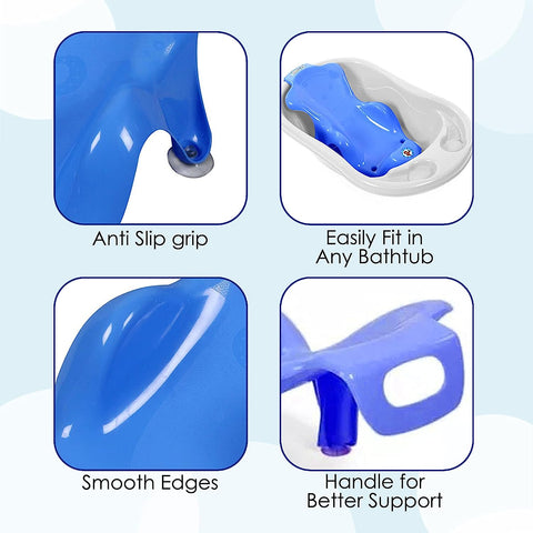 Sunbaby Anti Slip Big Plastic Bath Chair Seat Sling With Non Slip Strong Suction For Bathing With Water,baby Shower ,bubble Bath Infant Newborn, Few Months Old Toddlers (BLUE)