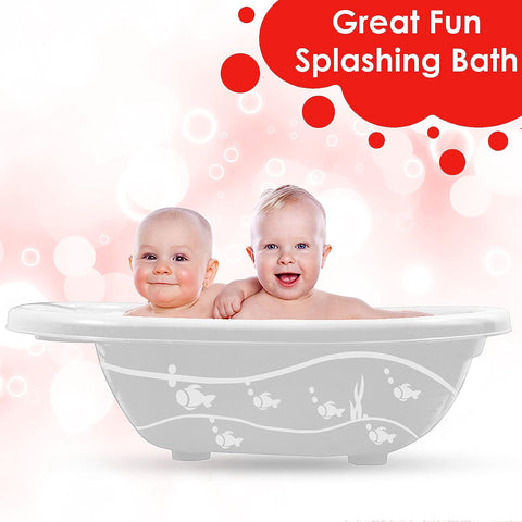 Sunbaby Baby Anti Slip Big Plastic Bathtub with Bath Toddler Seat Sling Non Slip Suction for Bathing,Baby Shower,Bubble Bath (White-Red)