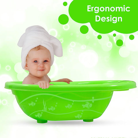 Sunbaby Baby Anti Slip Big Plastic Bathtub with Bath Toddler Seat Sling Non Slip Suction for Bathing,Baby Shower,Bubble Bath (GREEN-GREEN)