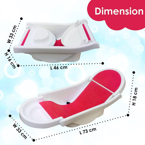SUNBABY "Pure Love Foldable Baby Bather" Inclined Anti-Slip Foam for Body & Head Support, Plastic Bath Baby Shower, Plug for Water Drainage, Easy Dry, Foldable, Age 0-6 Month (White-RED)