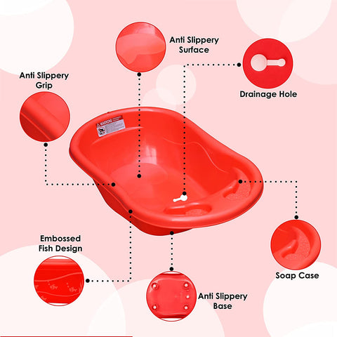 Sunbaby Bathtub with Potty Seat for Baby,Infant,Newborn, 0-2 Years or 24 Months Old Toddlers-red