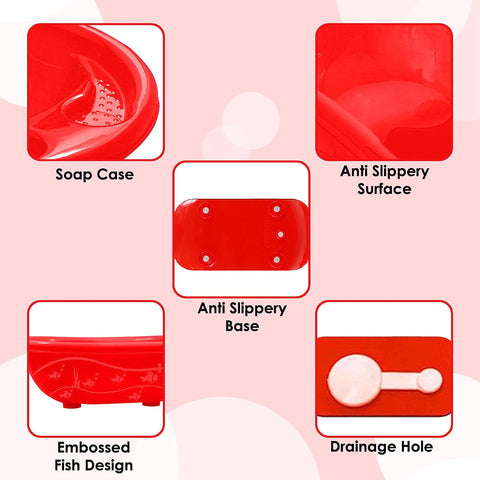 Sunbaby Baby Anti Slip Big Plastic Bathtub with Bath Toddler Seat Sling Non Slip Suction for Bathing,Baby Shower,Bubble Bath (RED-RED)