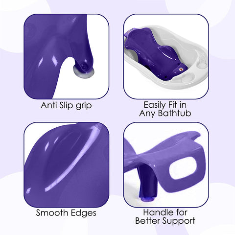 Sunbaby Baby Anti Slip Big Plastic Bathtub with Bath Toddler Seat Sling Non Slip Suction for Bathing,Baby Shower,Bubble Bath (PURPLE-PURPLE)