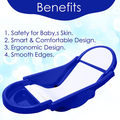 SUNBABY "Pure Love Foldable Baby Bather" Inclined Anti-Slip Foam for Body & Head Support, Plastic Bath Baby Shower, Plug for Water Drainage, Easy Dry, Foldable, Age 0-6 Month (Blue-White)