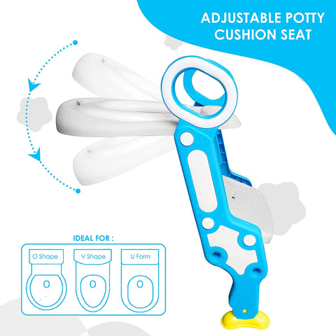 Sunbaby Foldable Potty-Trainer Seat for Toilet Potty Stand with Ladder Step Up Training Stool with Non-Slip Steps Ladder Adjustable Foldable for Boys Girls Toddlers Kids (White-Blue)