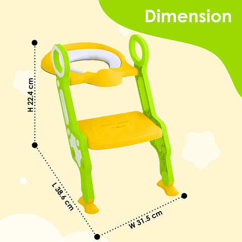 Sunbaby Foldable Potty-Trainer Seat for Toilet Potty Stand with Ladder Step Up Training Stool with Non-Slip Steps Ladder Adjustable Foldable for Boys Girls Toddlers Kids (Yellow-Green)