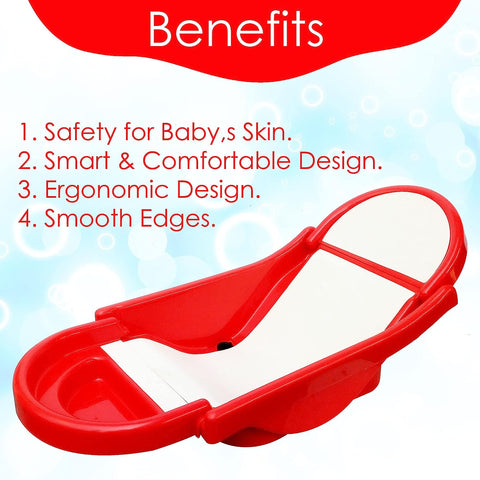 SUNBABY "Pure Love Foldable Baby Bather" Inclined Anti-Slip Foam for Body & Head Support, Plastic Bath Baby Shower, Plug for Water Drainage, Easy Dry, Foldable, Age 0-6 Month (RED-White)