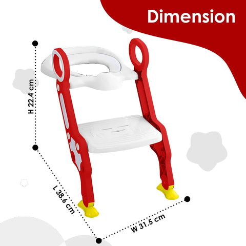 Sunbaby Foldable Potty-Trainer Seat for Toilet Potty Stand with Ladder Step Up Training Stool with Non-Slip Steps Ladder Adjustable Foldable for Boys Girls Toddlers Kids (White-RED)