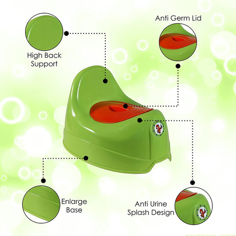 Sunbaby Potty Toilet Trainer Seat/Chair with Lid and High Back Support for Toddler Boys Girls Age 7 Months to 3 Years (GREEN-ORANGE)