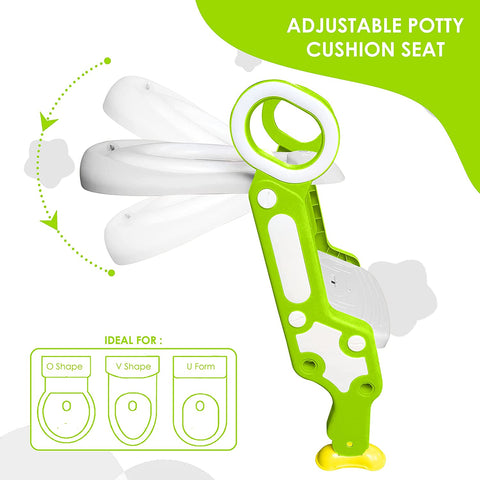 Sunbaby Foldable Potty-Trainer Seat for Toilet Potty Stand with Ladder Step Up Training Stool with Non-Slip Steps Ladder Adjustable Foldable for Boys Girls Toddlers Kids (White-Green)