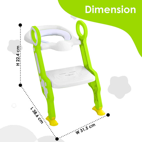 Sunbaby Foldable Potty-Trainer Seat for Toilet Potty Stand with Ladder Step Up Training Stool with Non-Slip Steps Ladder Adjustable Foldable for Boys Girls Toddlers Kids (White-Green)