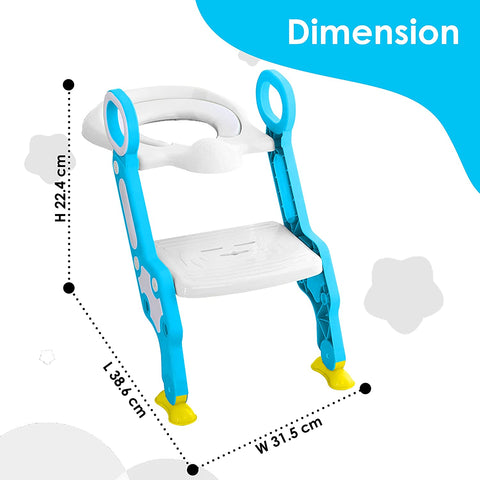 Sunbaby Foldable Potty-Trainer Seat for Toilet Potty Stand with Ladder Step Up Training Stool with Non-Slip Steps Ladder Adjustable Foldable for Boys Girls Toddlers Kids (White-Blue)