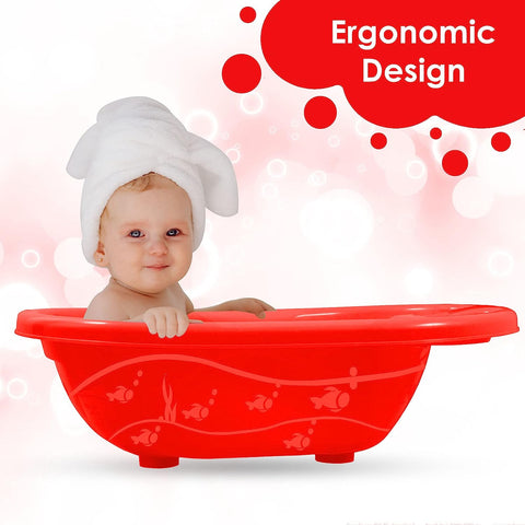 Sunbaby Baby Anti Slip Big Plastic Bathtub with Bath Toddler Seat Sling Non Slip Suction for Bathing,Baby Shower,Bubble Bath (RED-RED)