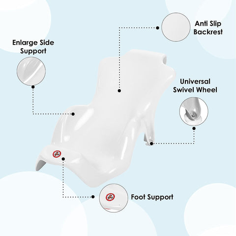 SUNBABY UNIT OF KRONA LIQUATEC LTD Sunbaby Baby Anti Slip Big Plastic Bathtub with Bath Toddler Seat Sling Non Slip Suction for Bathing,Baby Shower,Bubble Bath (White-White)