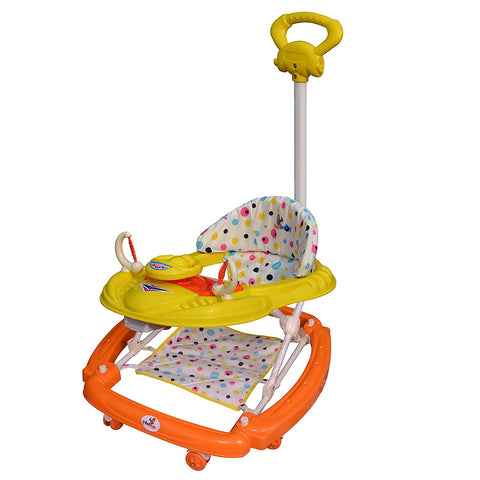 SUNBABY Rideon Baby Rocking Walker w/ High Quality, Strong, Safety Standards, Height Adjustable, w/ Light & Musical Toys, Rattles, Double Stitching Seat, Stopper, w/ Push Bar, Kids Walker for Baby Cycle, for 6-24 months (YELLOW-ORANGE)