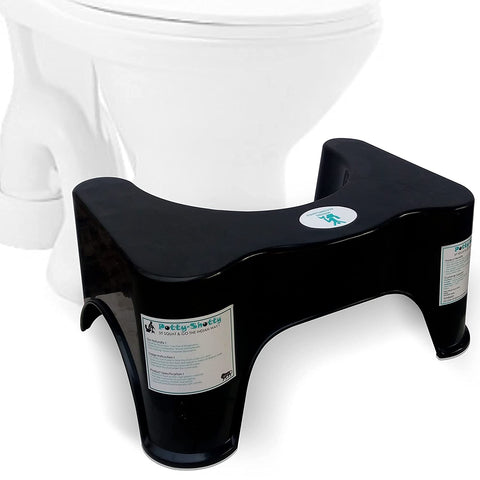 Sunbaby Squat W/Potty-Shotty Toilet Step Stool, 7" Height, Anti-Skid, Promotes Squatting Like The Indian Style, w/Angular Leg Position On Western Pot, for Kids & Adults (Black)