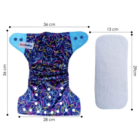 Sunbaby "TicklyBottom" Reusable Washable Waterproof Baby Cloth Diaper +1 Dryfeel highly absorbent Insert